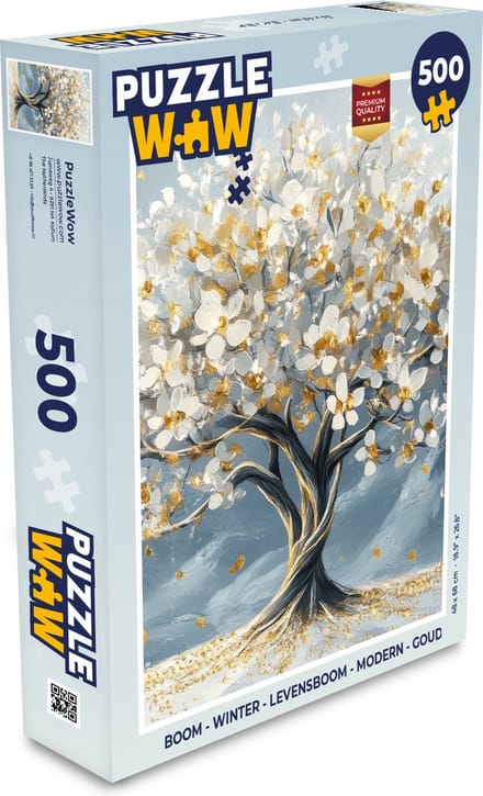 Puzzel Boom - Winter - Levensboom - Modern - Goud - Legpuzzel - Puzzel 500 stukjes