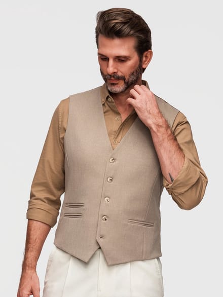 OMBRE Gilet - Slim Fit - Knopen - Effen Beige S