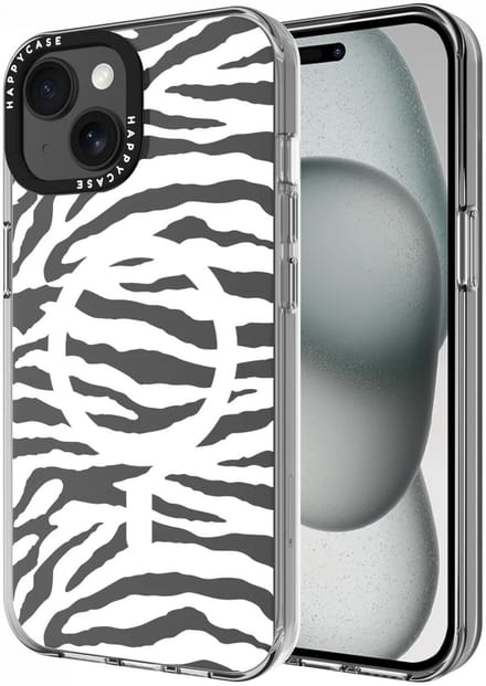 HappyCase Joy Hoesje | Geschikt voor Apple iPhone 15 | Compatibel met MagSafe | Back Cover | Silver Zebra Print
