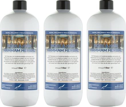 Body & Hair Hammam Herbal 1 Liter - set van 3 stuks - 2 in 1 voor lichaam en haar.