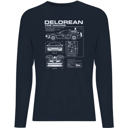 Back To The Future Delorean Schematic Unisex Long Sleeve T-Shirt - Navy - XL