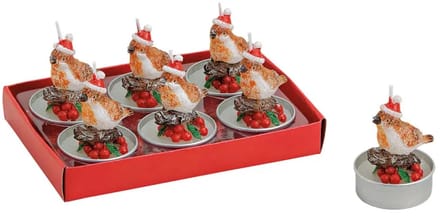 Theelicht set vogel met kerstmuts 18 stuks