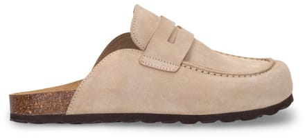 Manfield - Dames - Beige suède clogs - Maat 37