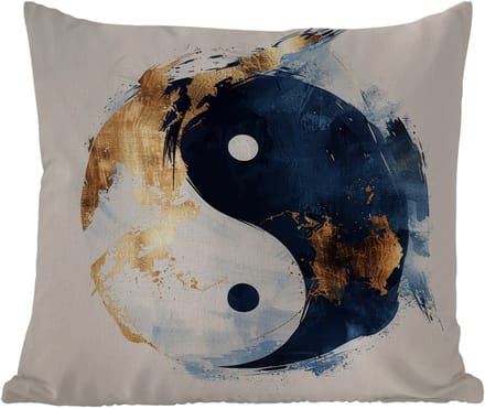 Tuinkussen - Yin Yang - Abstract - Zwart - Wit - Goud - 40x40 cm - Weerbestendig