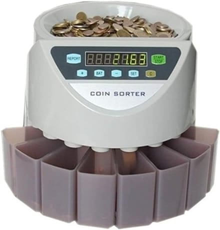 Muntenteller - Munt sorteerder - Geld tellen - 8 laden - 215 munten/min - Wit