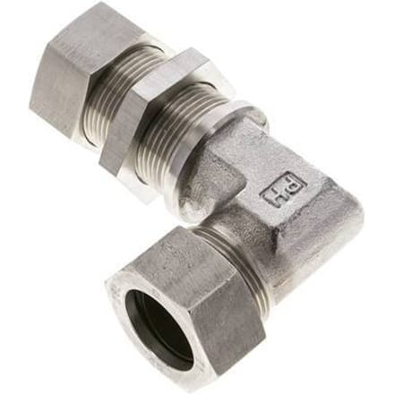 28L RVS L-Vorm Snijringkoppeling Schotdoorvoer 160bar ISO 8434-1