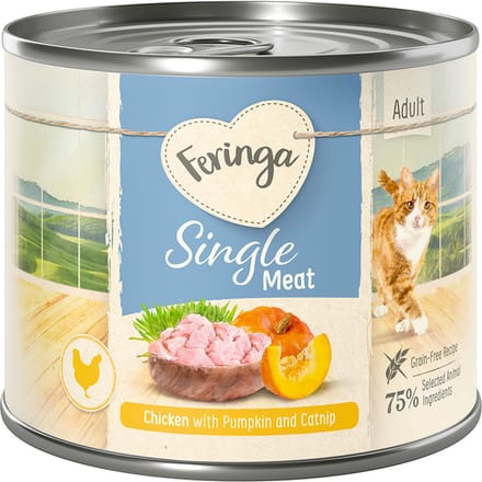 Feringa Single Meat Menu 24 x 200 g Kattenvoer - Kip Met Pompoen & Kattenkruid