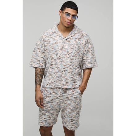 Geborsteld Bouclé Oversized Shirt & Relaxed Short Set | Size Medium