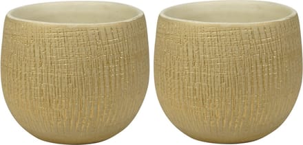 Ter Steege Plantenpot - Set van 2x stuks - moderne look - beige - 16 x 13 cm - bloempot