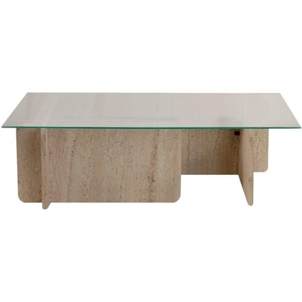 Vente-unique Salontafel van gehard glas - Travertijn-effect, beige en transparant - AZRA