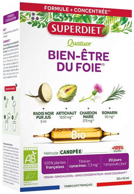 Superdiet Lever Wellness Quatuor Organic 20 Ampullen