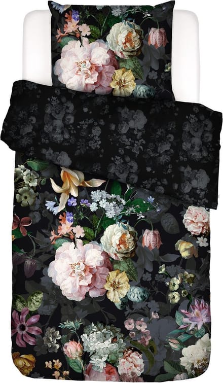 Essenza Fleur Festive Dekbedovertrek Katoensatijn Blooming Black - Eenpersoons – 140x200/220 cm