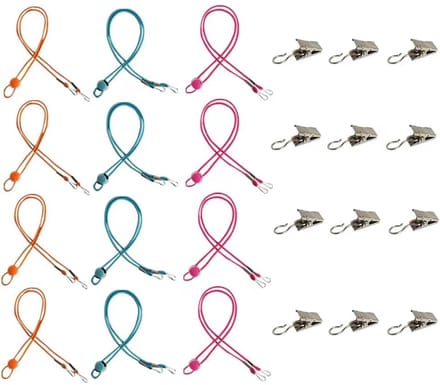 12 stuks, verstelbare lanyard, elastische gekleurde elastische verlengkabel met 12st clip