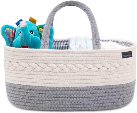 YeaYee Baby Diaper Caddy Organizer, Portable Nursery Storage Basket with Interchangeable Compartments, 100% Cotton Woven Rope Baskets, Car & Changing Table Newborn Gift