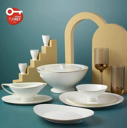 Jumbo Moon Gold - Serviesset 64-delig – 12 Personen – Wit/Goud – Luxe Dinerservies - New Bone