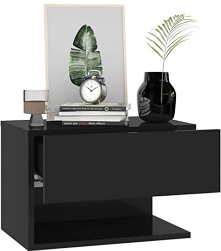 Wandmontage Bedside Table met Lade en Open Rek - Zwart