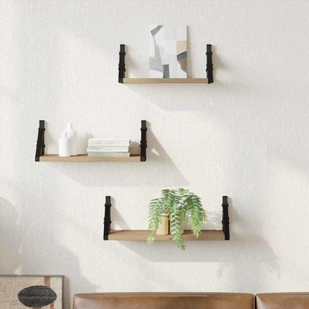 vidaXL - Wandplank - 3 - st - Rook - Eik - 37 - x - 12 - x - 13 - cm