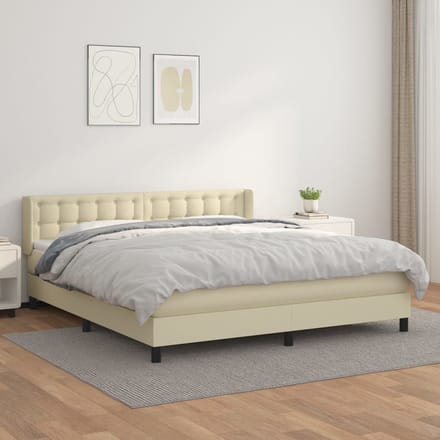 vidaXL - Boxspring - met - matras - kunstleer - crèmekleurig - 160x200 - cm