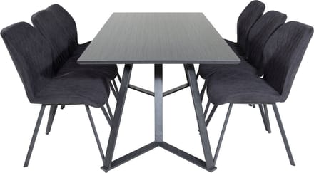 MarinaBLBL eethoek eetkamertafel zwart en 6 Gemma eetkamerstal zwart.