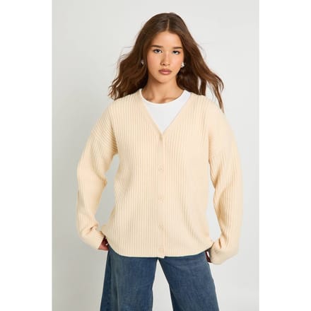 boohoo Dames Oversized Chunky Geribbeld Gebreid Boyfriend Vest | Boter | Maat: Large