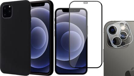 Hoesje geschikt voor iPhone 13 Pro Max - Fluweelzachte Backcover - Zwart - Met Full Screenprotector en Camera Screen Protector