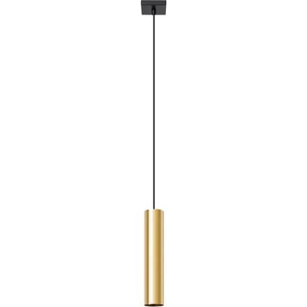 Hanglamp LAGOS 1 met slanke cilindrische kap - Sollux Lighting - IP20 - Glanzend goud staal behuizing - 8 x 8 x 100 cm - 1 x GU10 LED, exclusief lichtbron - Max. 10 W - Moderne hanglamp voor woonkamer, slaapkamer en eetkamer