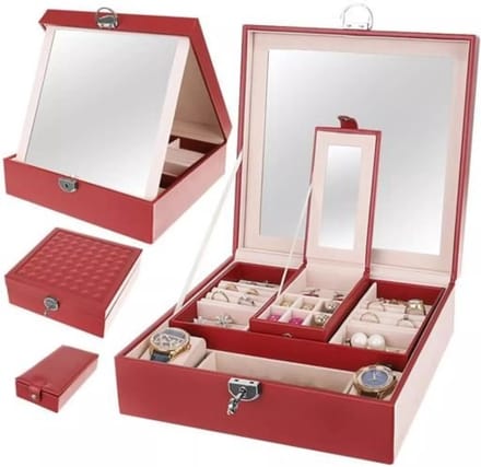 Beautylushh juwelen opbergdoos / sieradendoos bordeaux rood 25 x 25x 9 cm