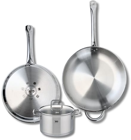 Set van 2 Koekenpannen 28 en 32 cm en 1 braadpan 16 cm Elo Profi Citrin