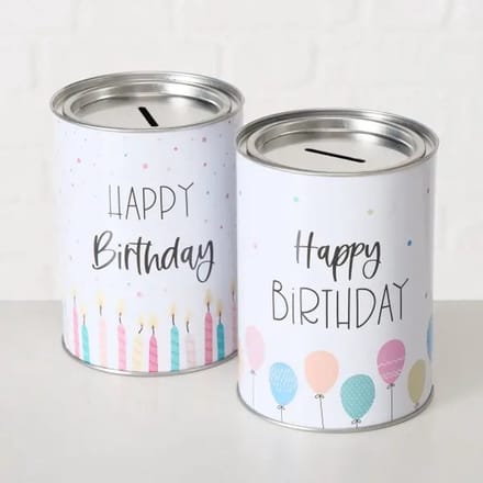 Spaarblik - Spaarpot - Happy birthday - verjaardag - cadeau - 13 cm