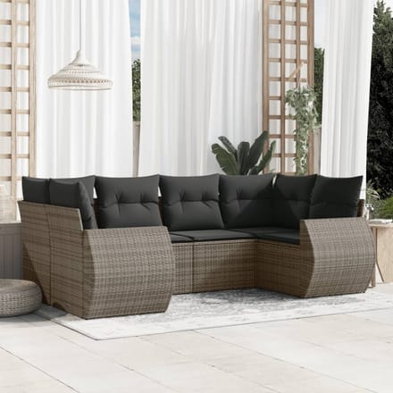 vidaXL - 6-delige - Loungeset - met - kussens - poly - rattan - grijs