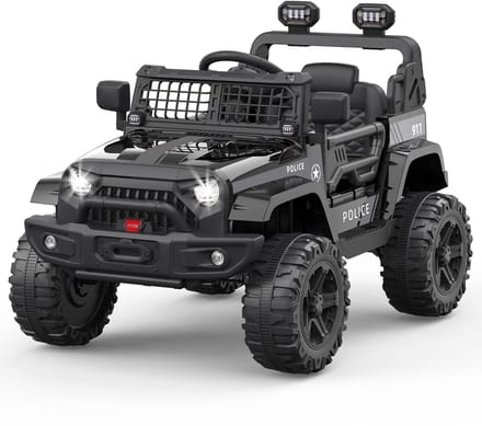 Danky Auto - Elektrische Kinderauto 12V - Zwart - Vering & LED - Bluetooth - 2 Snelheden - 3-8j