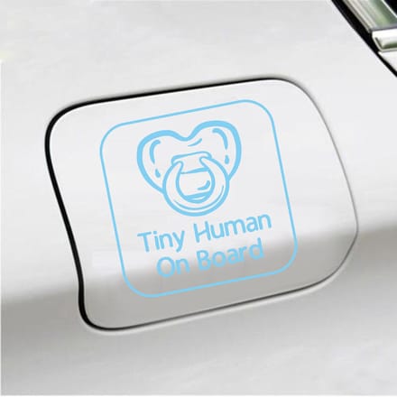 Bumpersticker - Tiny Human On Board - 14 X 14 - Licht Blauw