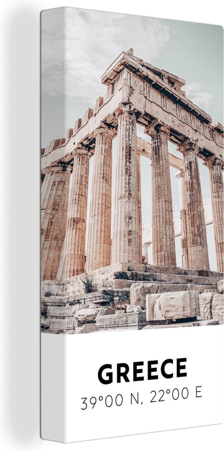 Canvas Schilderij Griekenland - Tempel - Athene - 20x40 cm - Wanddecoratie