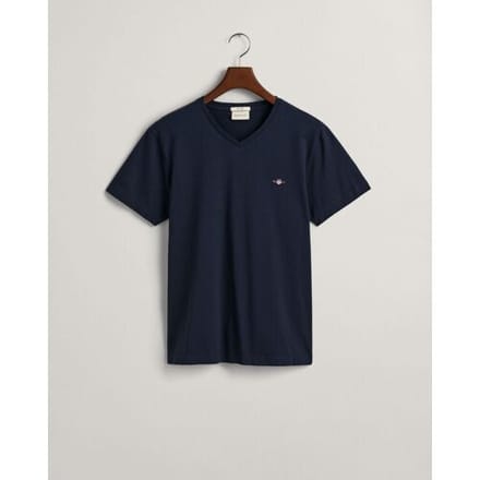 Gant T-Shirt Fine Shield Embroidery Uni V-Neck Avond Blauw / male