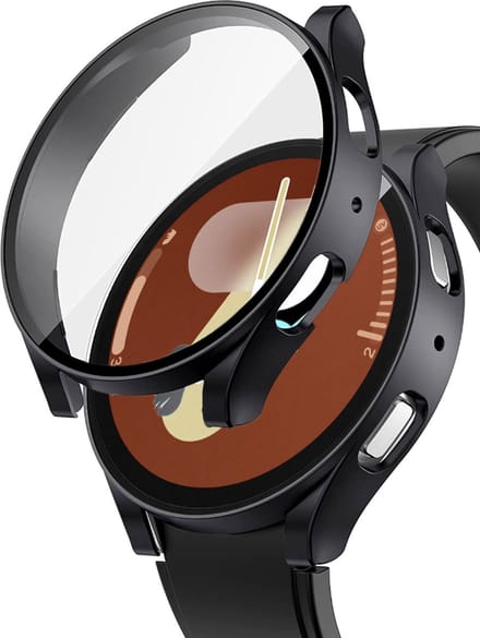 Hoesje + Screenprotector Samsung Galaxy Watch 7 40mm – Gehard Glas Cover + Shock Proof Case – Zwart