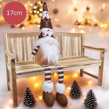 Handgemaakte zittende Gnoom Bruin - 47 cm - Kerstdecoratie