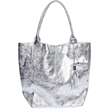 Roberta M Zilver Rundleer Tas