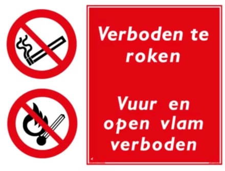 Verboden te roken / vuur en open vlam verboden - sticker - A4