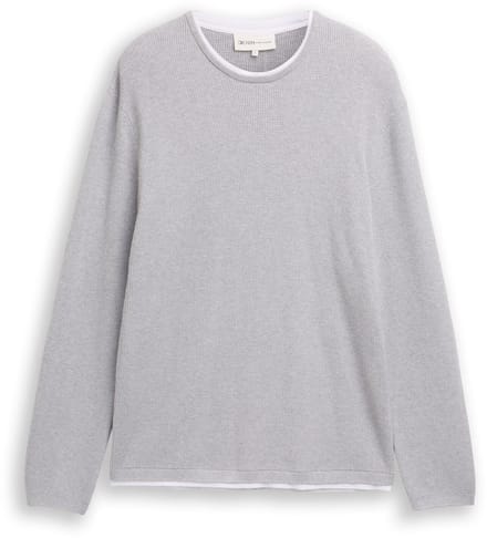 Tom Tailor Denim - 2-in-1 gebreide trui van katoen - Maat M - Light Stone Grey Melange