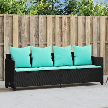 vidaXL - Ligbed - met - kussens - poly - rattan - zwart