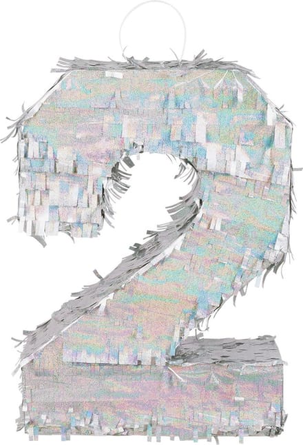 Piñata cijfer '2' holografisch zilver (40 x 28 x 8 cm)