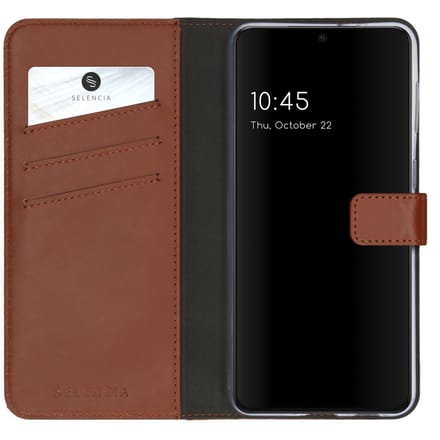Selencia Hoesje - Geschikt voor Samsung Galaxy S21 Plus - Echt Lederen Bookcase - Lichtbruin