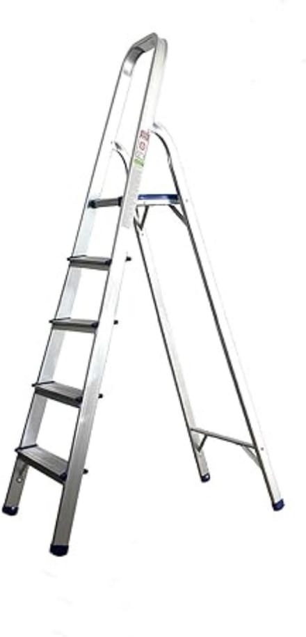 DYNA® Huishoudtrap 5 Treden - Keukentrapje Basic Inklapbaar - Keukentrap – Zilver - 47cm x 45cm x 170cm