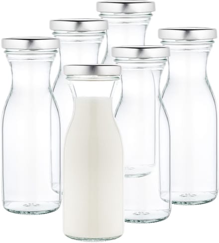 Set van 6 wijde hals flessen karaf 250 ml + To 53 deksel zilver
