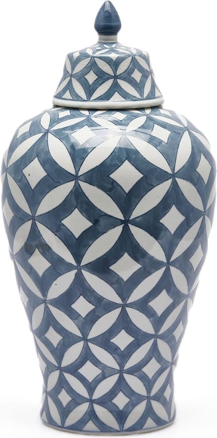 EGD Vaas met Deksel Keramiek Blauw-Crème D 24 cm H 47 cm