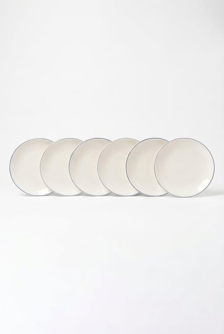vtwonen - Borden - Lunchbord - Wit/Blauw Lijn - Set van 6 - Porselein - 23cm