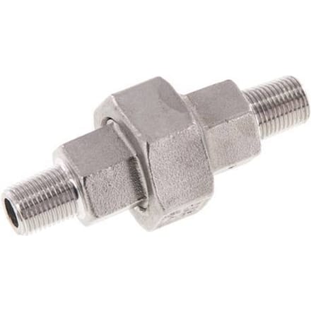 R 1/8'' RVS Borstnippel 3-delig met Conische afdichting 16 Bar
