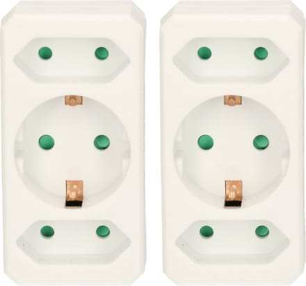 Humbert Stopcontact splitter - 2x - triple - wit - voor 3 stekkers - verdeelstekkers