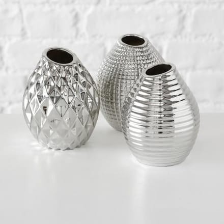 Vaas - 3 set - Zilver - Aardewerk - 13cm - Ø 10.5cm