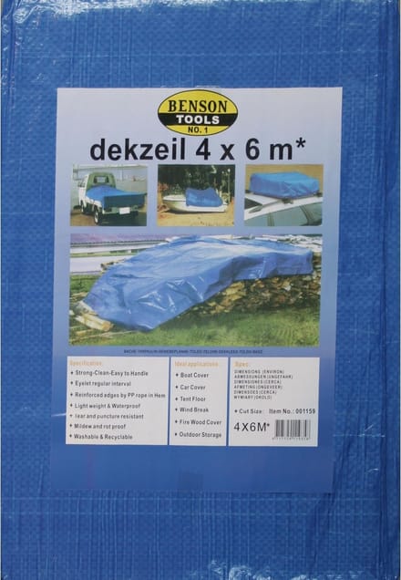 Benson Afdekzeil - Waterdicht - 4 x 6 meter - Blauw - Lichtgewicht - Herbruikbaar